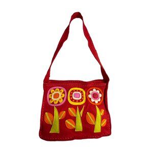 Women's Red Wool Crossbody Messenger Bag Sz M